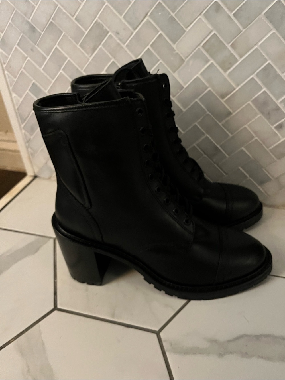 Thursday Boot Company Black Lace-Up Block Heel Ankle Boots